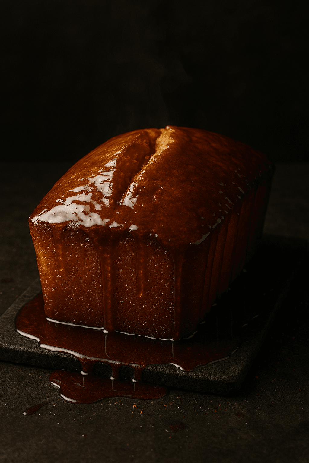 Golden bourbon pound cake with buttery glaze and syrup drizzle