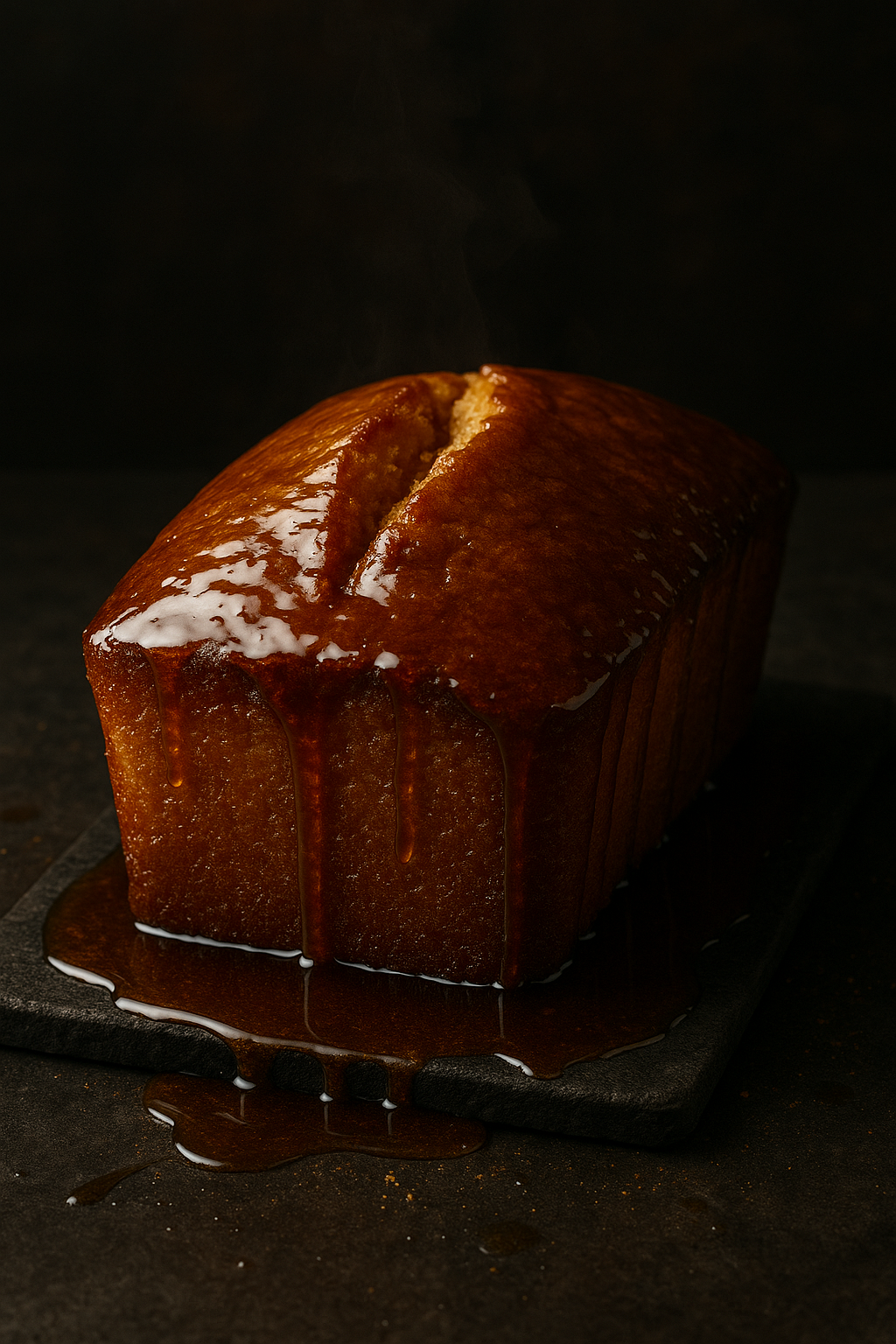 Golden bourbon pound cake with buttery glaze