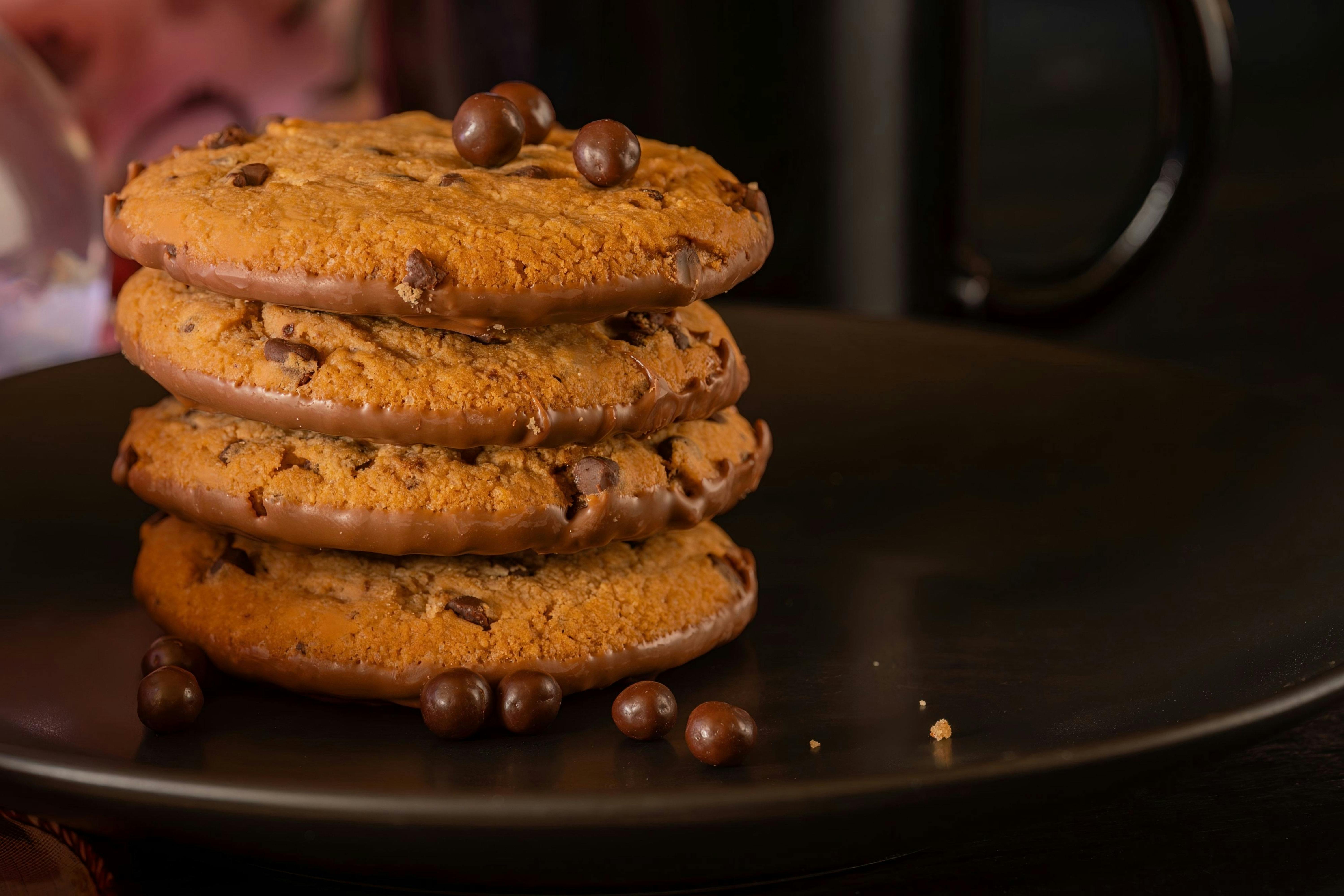 Thick chewy jumbo chocolate chip cookies fresh from the oven